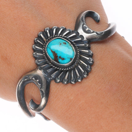 6.5" Harrison Bitsui Navajo sterling silver cast cuff bracelet with turquoise