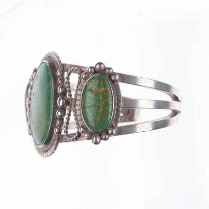 6.5" 30's-40's Navajo Cerrillos turquoise sterling silver 3 stone cuff bracelet