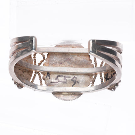 6.5" 30's-40's Navajo Cerrillos turquoise sterling silver 3 stone cuff bracelet