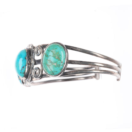 7" 1930's Navajo sterling silver 3 stone cuff bracelet with stamped bezel