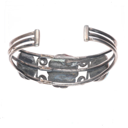 7" 1930's Navajo sterling silver 3 stone cuff bracelet with stamped bezel