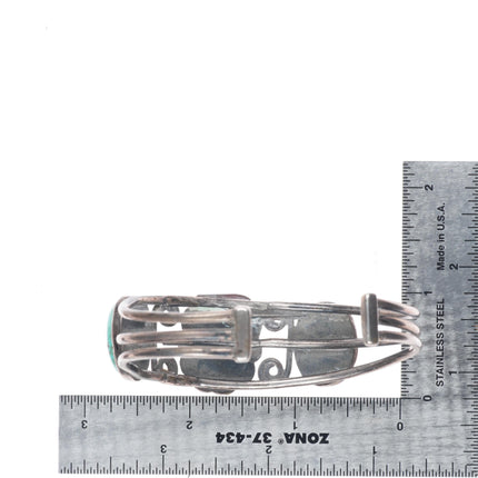 7" 1930's Navajo sterling silver 3 stone cuff bracelet with stamped bezel