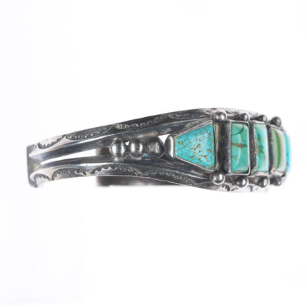 6.9" c1930's Navajo carinated sterling silver turquoise row cuff bracelet