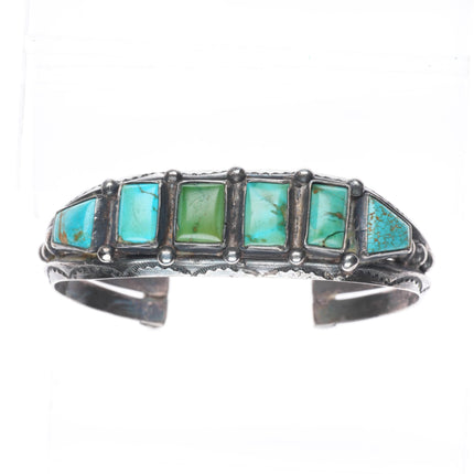 6.9" c1930's Navajo carinated sterling silver turquoise row cuff bracelet