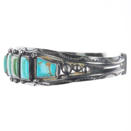 6.9" c1930's Navajo carinated sterling silver turquoise row cuff bracelet