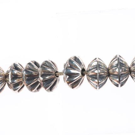 6.9" Vintage Navajo pearls sterling silver fluted beaded link bracelet