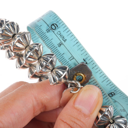 6.9" Vintage Navajo pearls sterling silver fluted beaded link bracelet