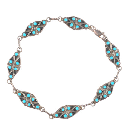8.2" Vintage Zuni sterling silver snake eye turquoise link bracelet