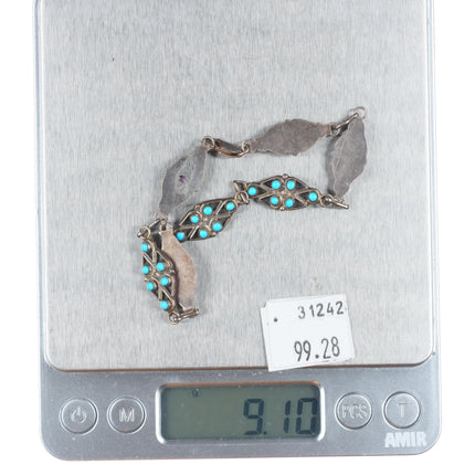 8.2" Vintage Zuni sterling silver snake eye turquoise link bracelet