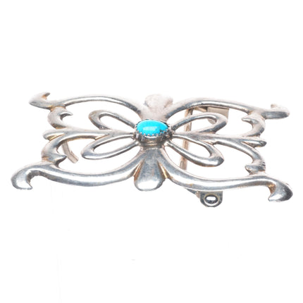 Vintage Navajo sterling silver belt buckle cast Ketoh design with turquoise