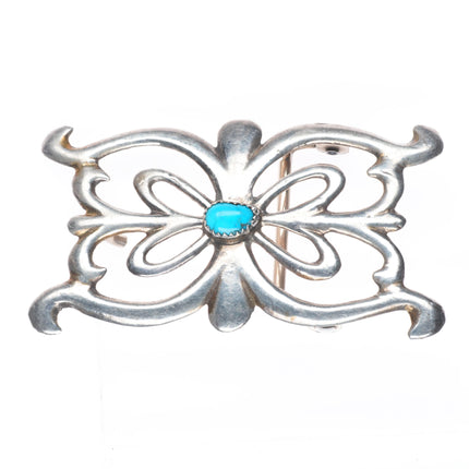 Vintage Navajo sterling silver belt buckle cast Ketoh design with turquoise