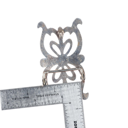 Vintage Navajo sterling silver belt buckle cast Ketoh design with turquoise