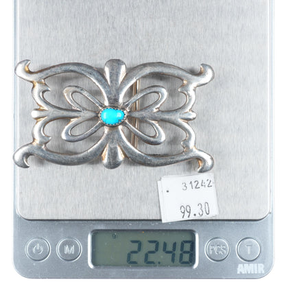 Vintage Navajo sterling silver belt buckle cast Ketoh design with turquoise