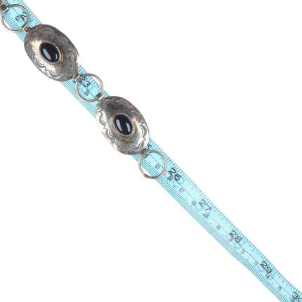 25.5" Vintage Navajo sterling silver onyx concho link hatband/belt