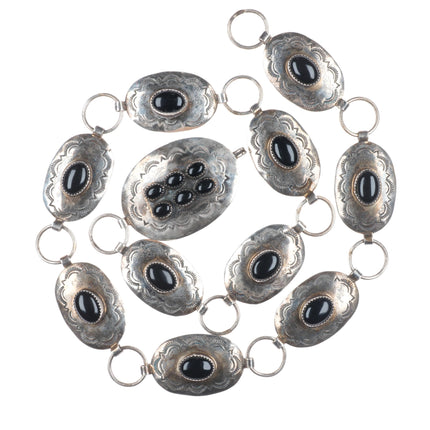 25.5" Vintage Navajo sterling silver onyx concho link hatband/belt