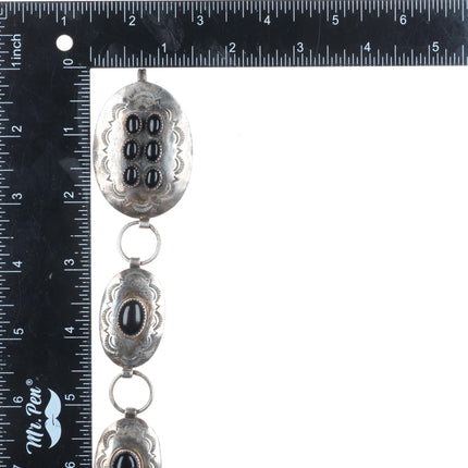 25.5" Vintage Navajo sterling silver onyx concho link hatband/belt
