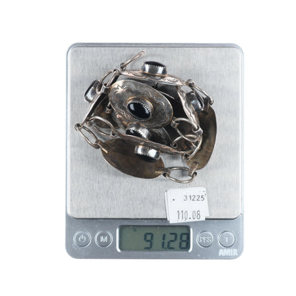 25.5" Vintage Navajo sterling silver onyx concho link hatband/belt