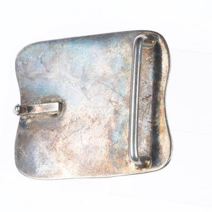 Vintage Navajo sterling silver belt buckle jasper with feather design