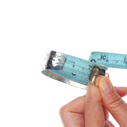 7" Vintage Navajo sterling silver chip inlay turquoise storyteller cuff bracelet