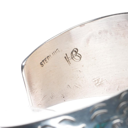 7" Vintage Navajo sterling silver chip inlay turquoise storyteller cuff bracelet