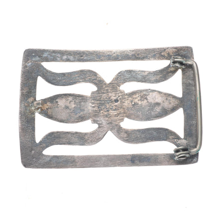 Vintage Navajo sterling cast silver belt buckle stamped center with turquoise