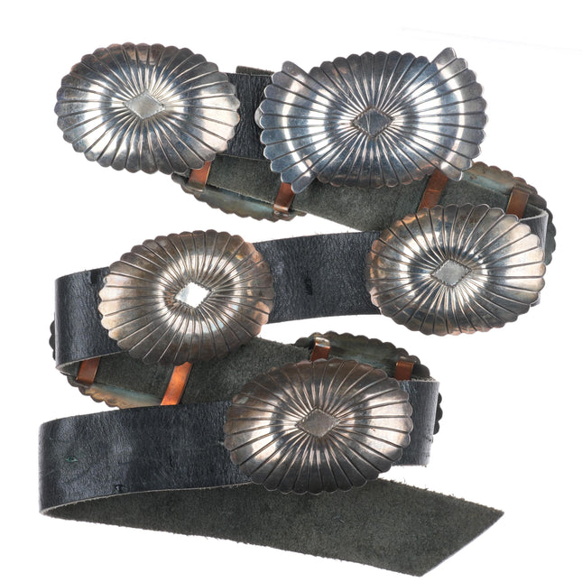 36" Vintage Navajo sterling silver stamped concho belt ray design