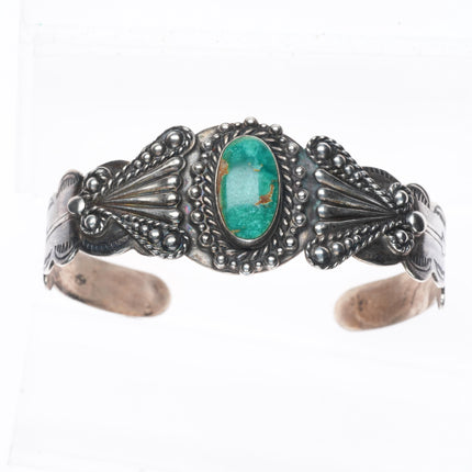 6.75" c1950 Silver Arrow-Fred Harvey style sterling and turquoise cuff bracelet