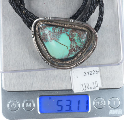 c1960 c-31 Bisbee turquoise Navajo sterling silver bolo tie