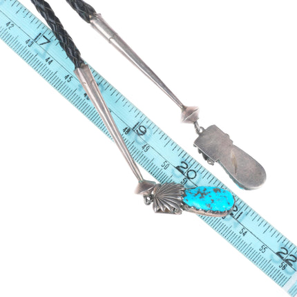 c1960 c-31 Robert and Bernice Leekya sterling silver bolo tie w/nice turquoise