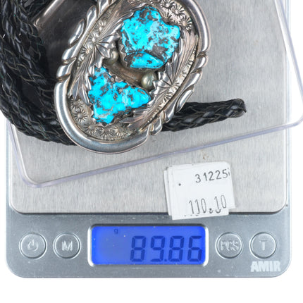 c1960 c-31 Robert and Bernice Leekya sterling silver bolo tie w/nice turquoise