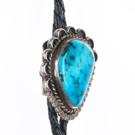 c1970 Vintage Navajo sterling silver high grade turquoise bolo tie