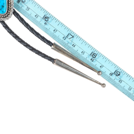 c1970 Vintage Navajo sterling silver high grade turquoise bolo tie