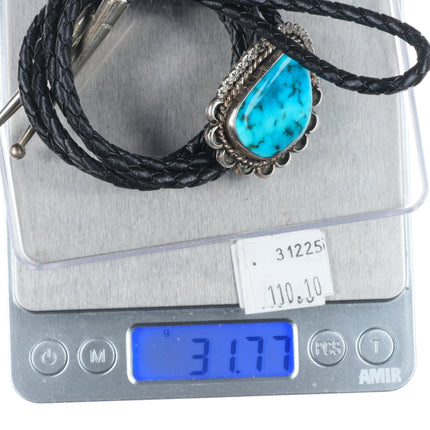 c1970 Vintage Navajo sterling silver high grade turquoise bolo tie
