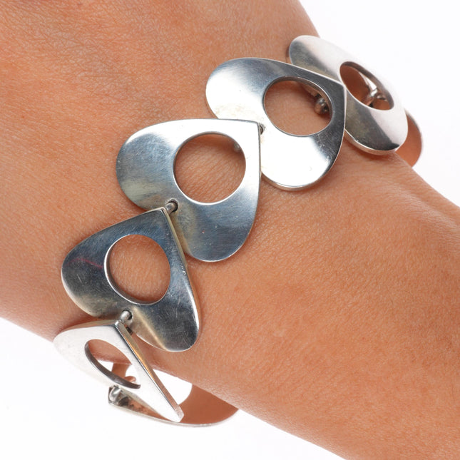 6.5" Bent Knudsen Denmark vintage sterling silver modernist hearts link bracelet