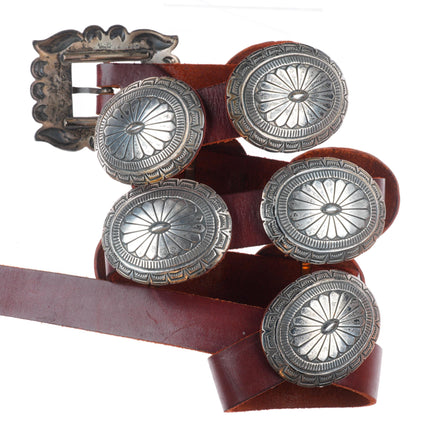 35" Albert Platero Navajo sterling silver hand stamped vintage concho belt