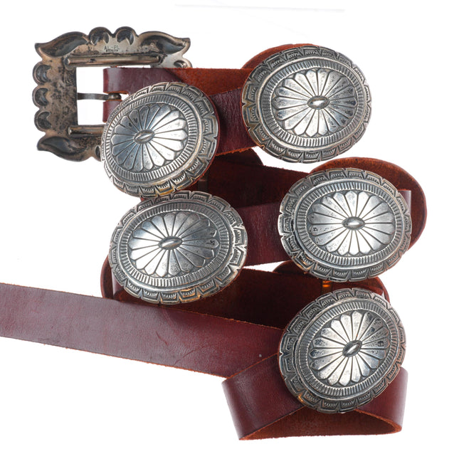 35" Albert Platero Navajo sterling silver hand stamped vintage concho belt