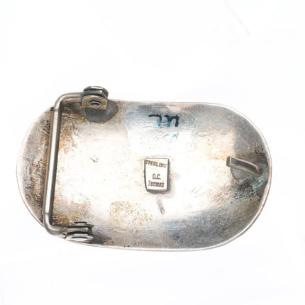 Vintage Navajo DC Thomas hand stamped sterling silver 1.25" belt buckle