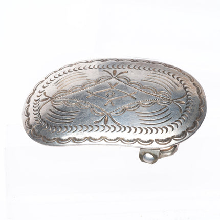 Vintage Navajo DC Thomas hand stamped sterling silver 1.25" belt buckle