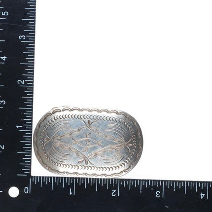Vintage Navajo DC Thomas hand stamped sterling silver 1.25" belt buckle