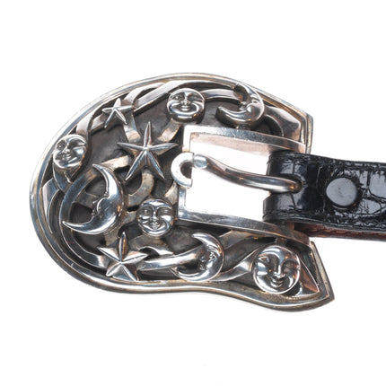 Barry Kieselstein Cord sterling silver moon & stars 3/4" ranger belt buckle set