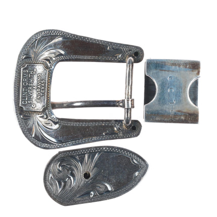 3/4" Clint Orms 14k gold on Sterling silver hand engraved ranger belt buckle set