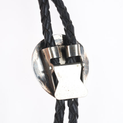 Vintage Navajo sterling silver pink mother of pearl shadowbox paw bolo tie