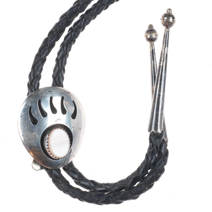 Vintage Navajo sterling silver pink mother of pearl shadowbox paw bolo tie