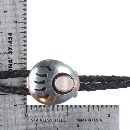 Vintage Navajo sterling silver pink mother of pearl shadowbox paw bolo tie