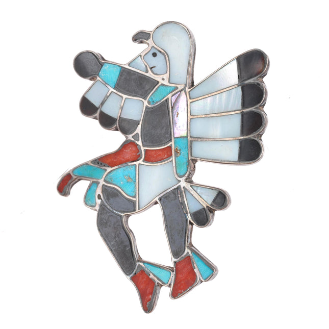 Vintage Zuni sterling silver channel inlay eagle dancer pin/brooch