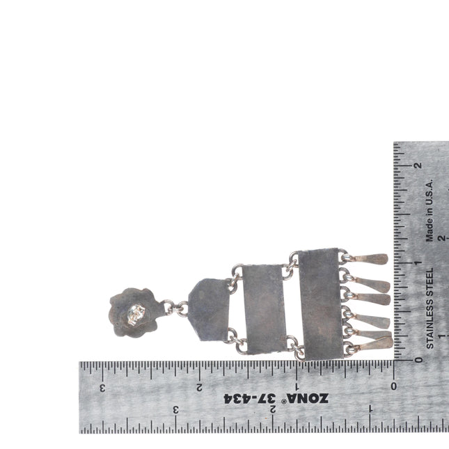 long vintage Zuni sterling silver snake eye turquoise chandelier earrings