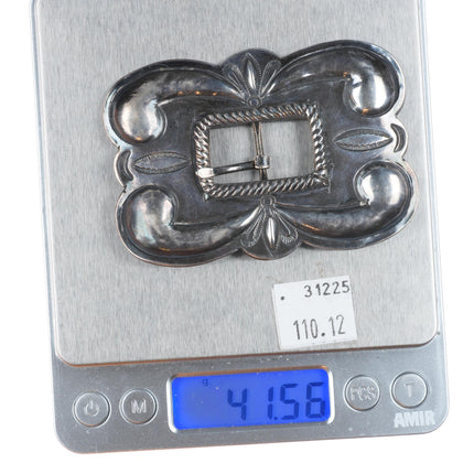 30's-40's Vintage Navajo sterling silver repousse stampwork concho belt buckle