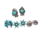 Vintage Zuni petit point turquoise/Navajo sterling silver/shell clip earring lot