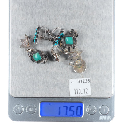 Vintage Zuni petit point turquoise/Navajo sterling silver/shell clip earring lot
