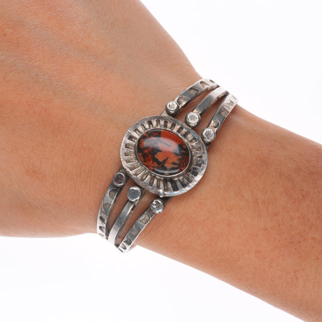 6.1" 1940's Navajo sterling silver petrified wood triple shank cuff bracelet